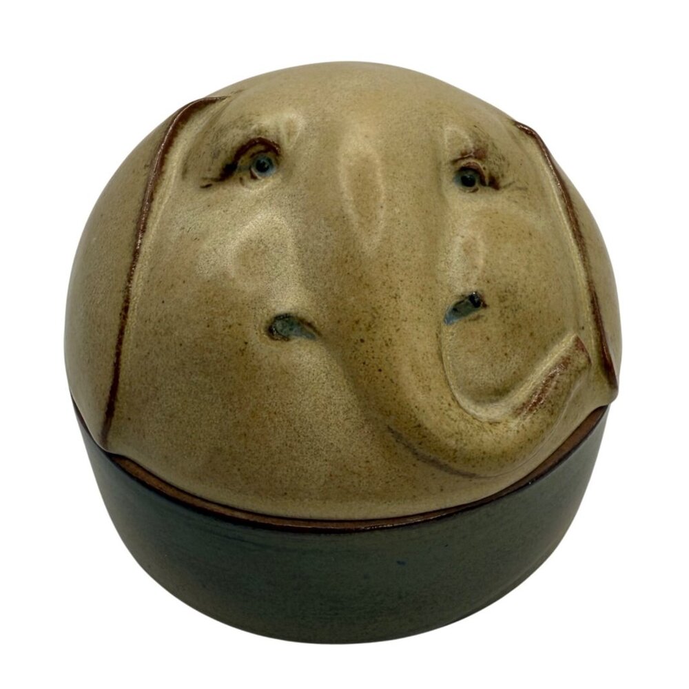 Vintage UCTCI Stoneware Pottery Elephant Trinket Box Japan Mid Century Japanese‎